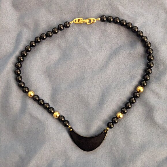 Vintage 1980s Signed Napier Statement Necklace Gold and Black - Picture 3 of 6